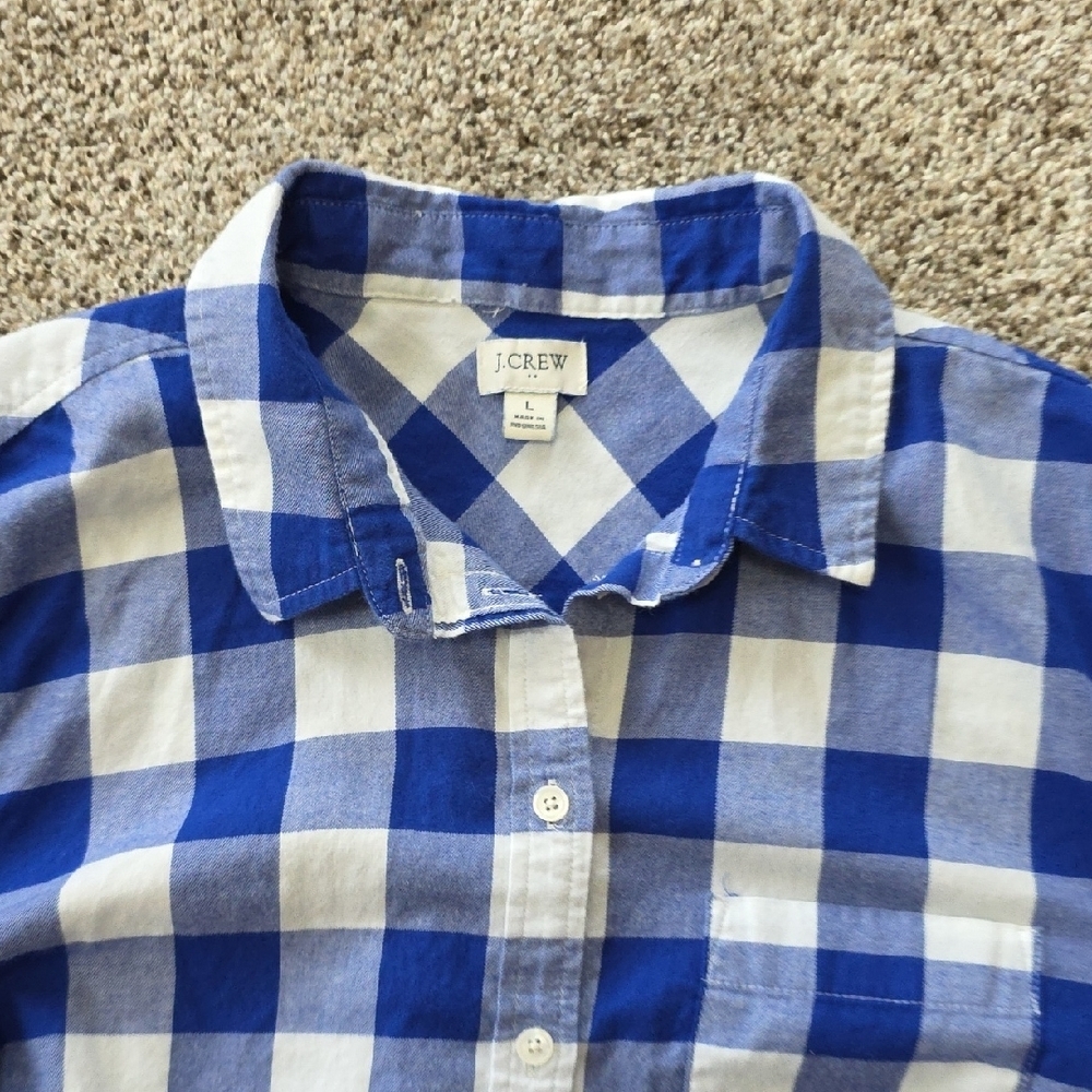 J. Crew Men's Blue and White Plaid Shirt - Picture 3 of 6